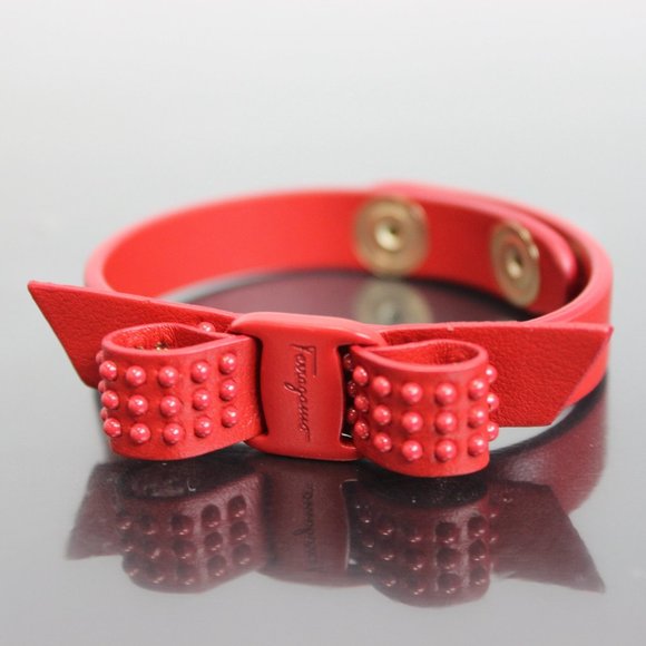 Salvatore Ferragamo Vara Bow Leather Bracelet Red